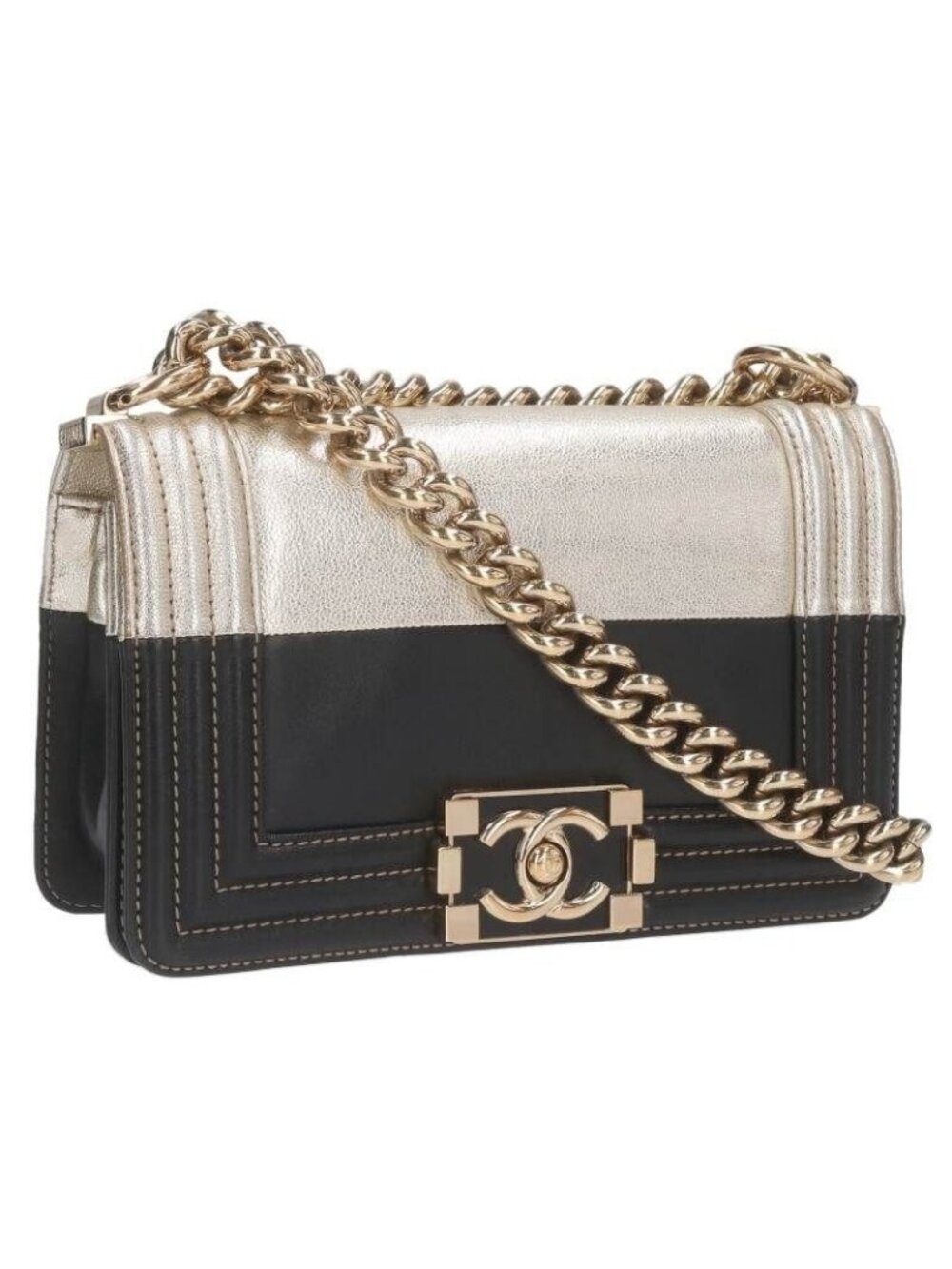 Chanel Boy 20 Bicolor Calfskin Chain Shoulder Bag Women